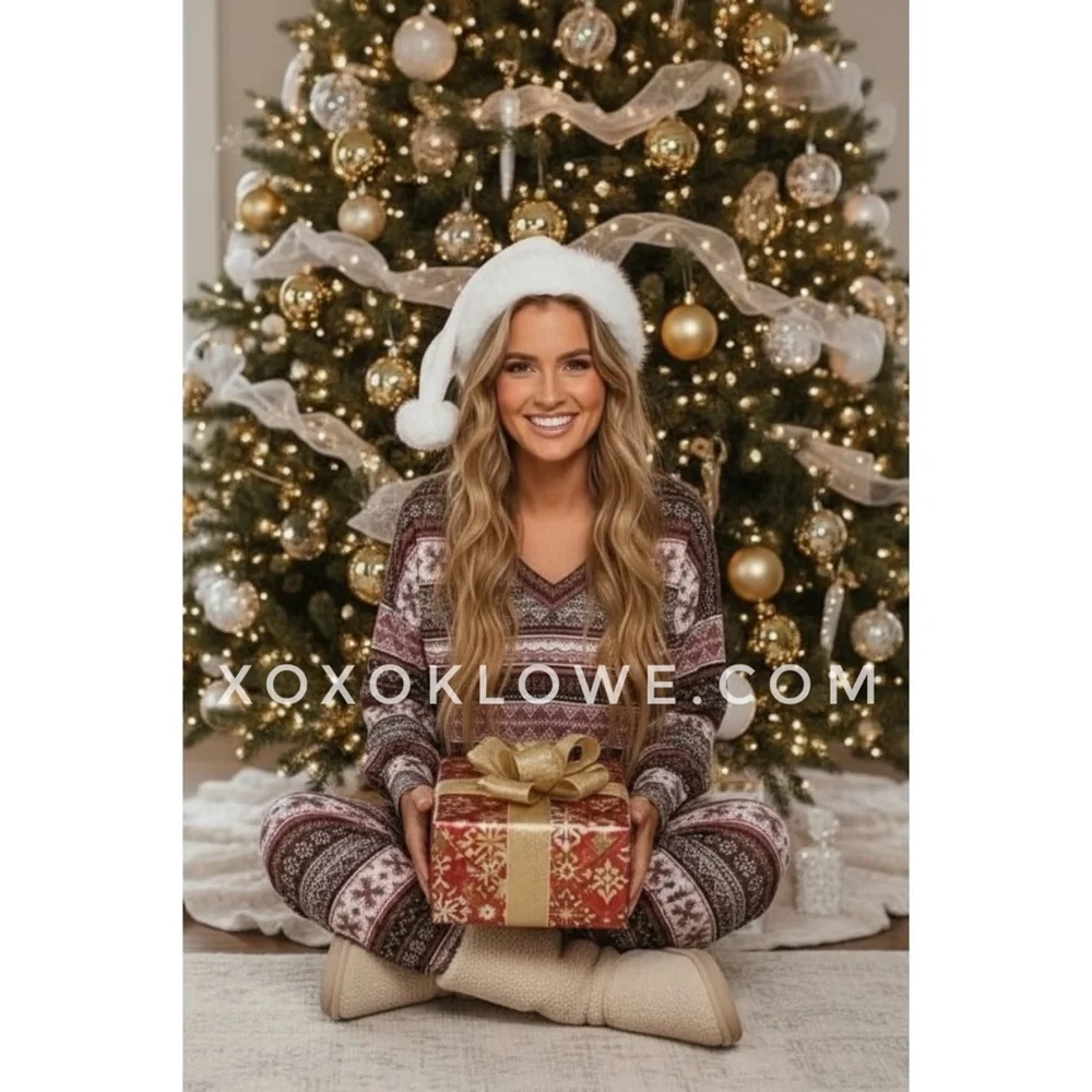 Peach Love Burgundy Faire Isle Pajama Set | Soft Knit Loungewear - Picture 7 of 10